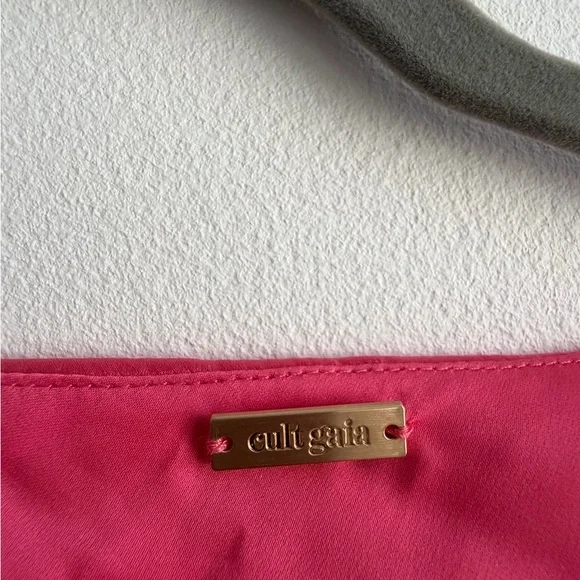 cult gaia One-Shoulder Hot Pink Satin Mini Dress with Draped Sleeve - Picture 5 of 5